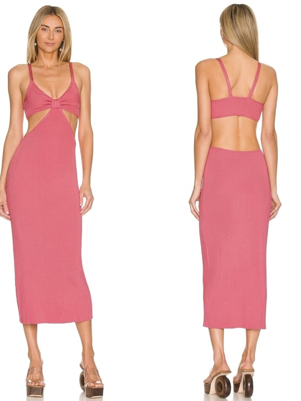 Cult Gaia Serita Knit Ribbed Midi Dress in Blossom Pink Sz XL BNWT